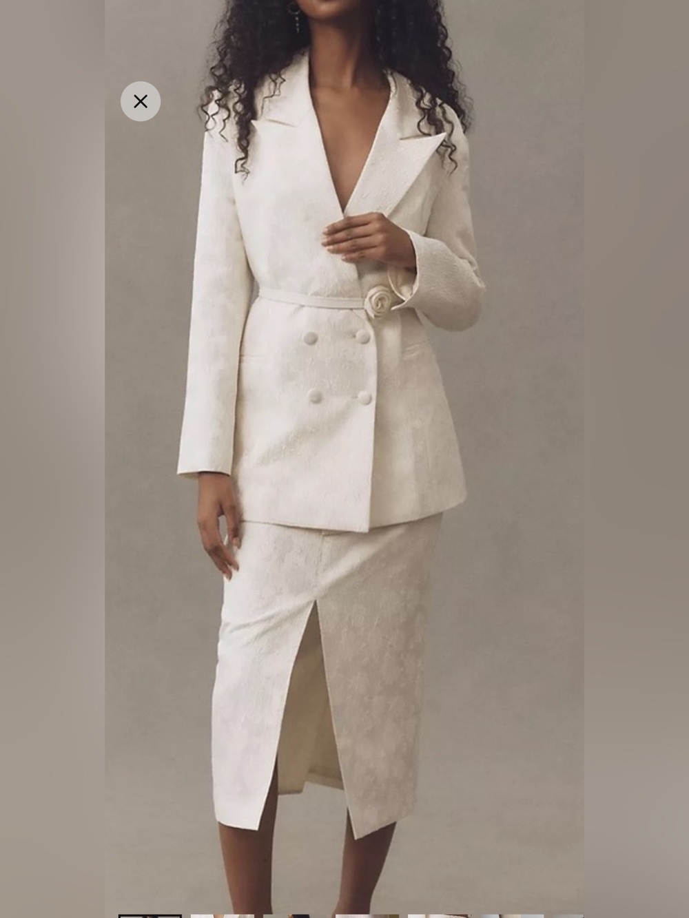 Anthropologie Hutch Cream Textured suit jacket rose belt Pencil Skirt 2